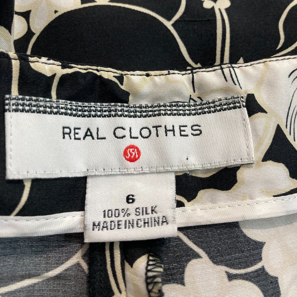 Real Clothes Floral pant Silk Ivory Black Lightweight Side Zip Size 6 - Picture 5 of 11